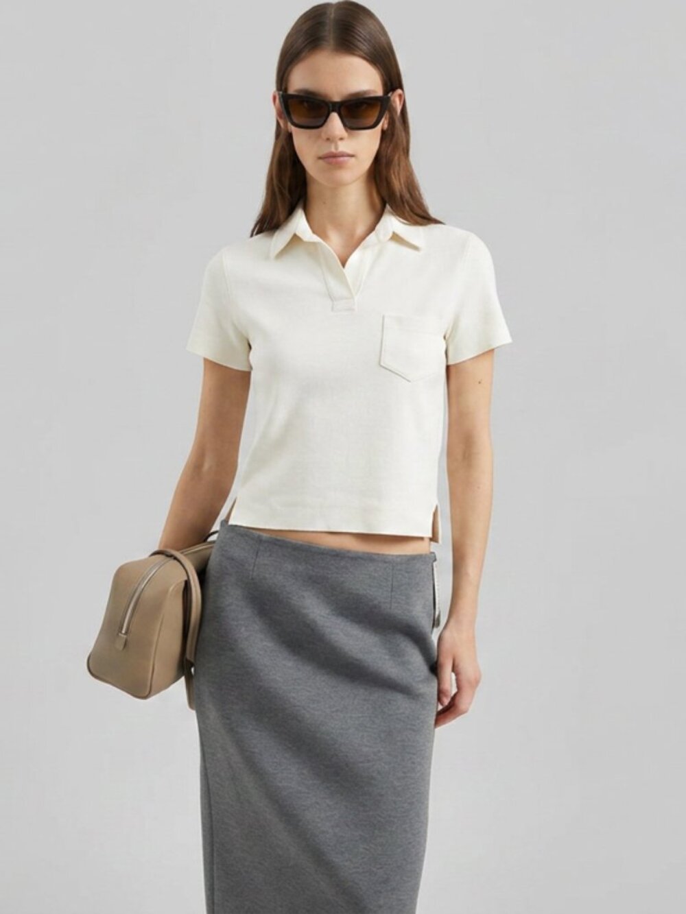 Helmut Lang Ivory Short Sleeve Polo Tee, Crop top, scuba